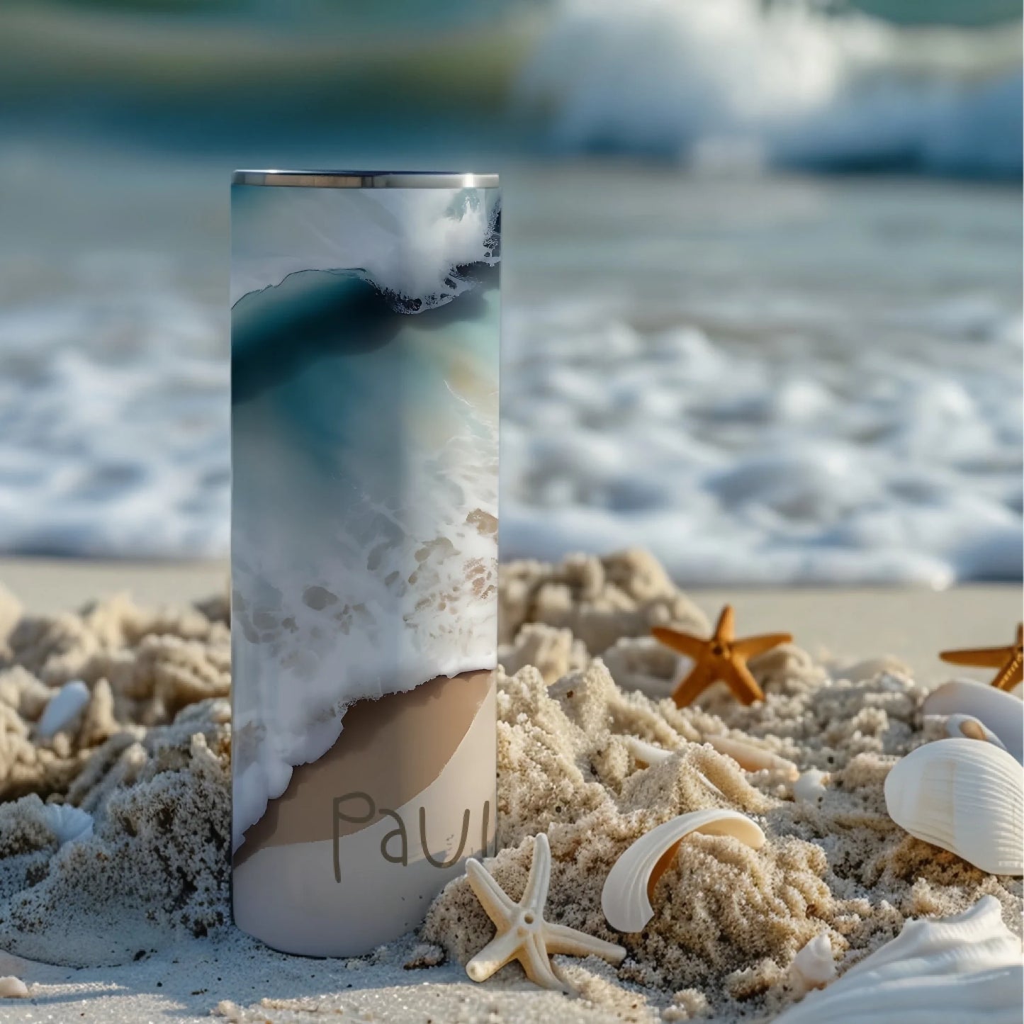 Custom name on sand-themed cup