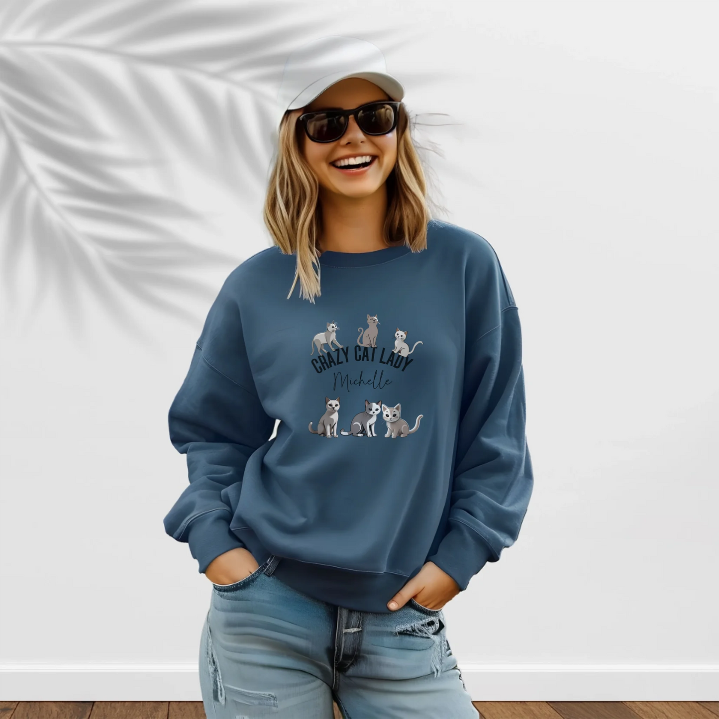 Script name under bold letters with cats design