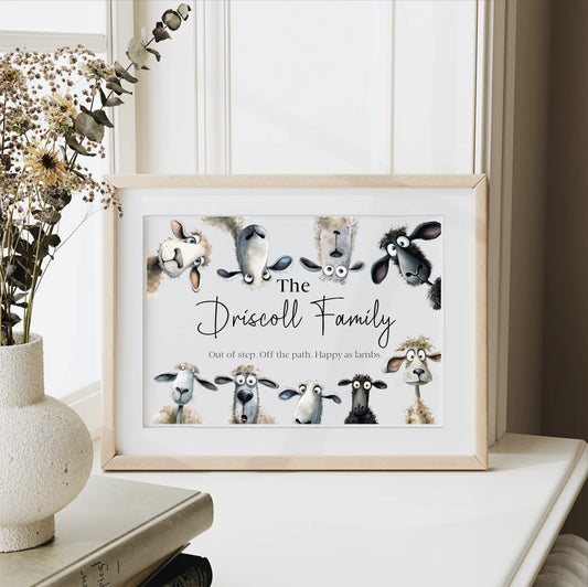 White archival paper sheep print with dry humour