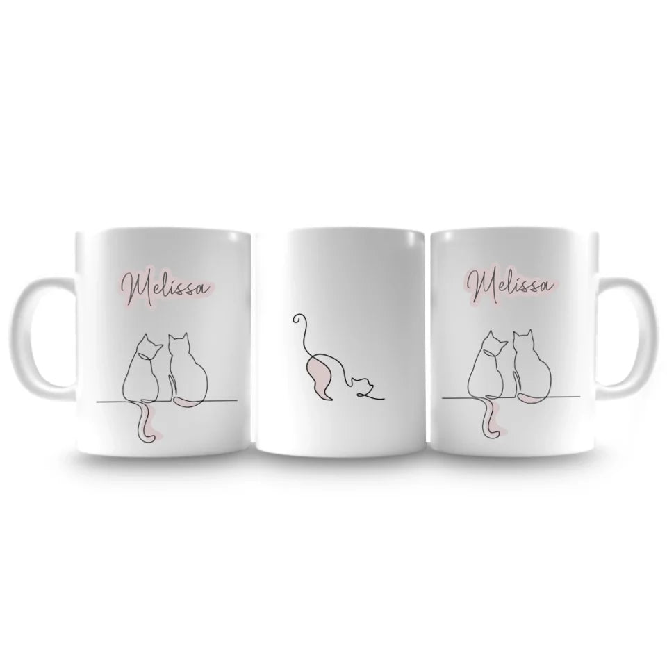 Simple white mug with cat design and name