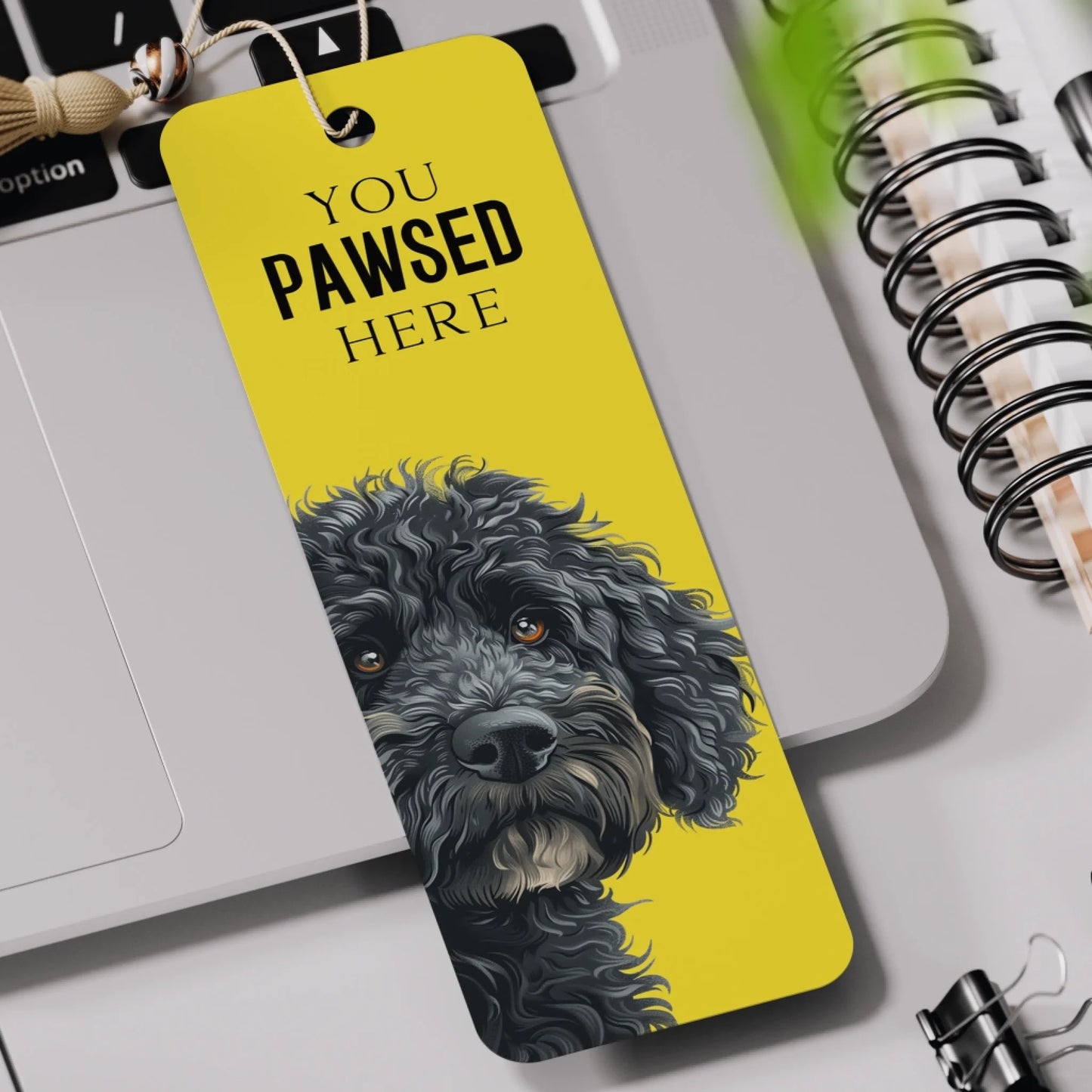 Party bag filler dog bookmark with “You Pawsed Here” text and cute dog designs