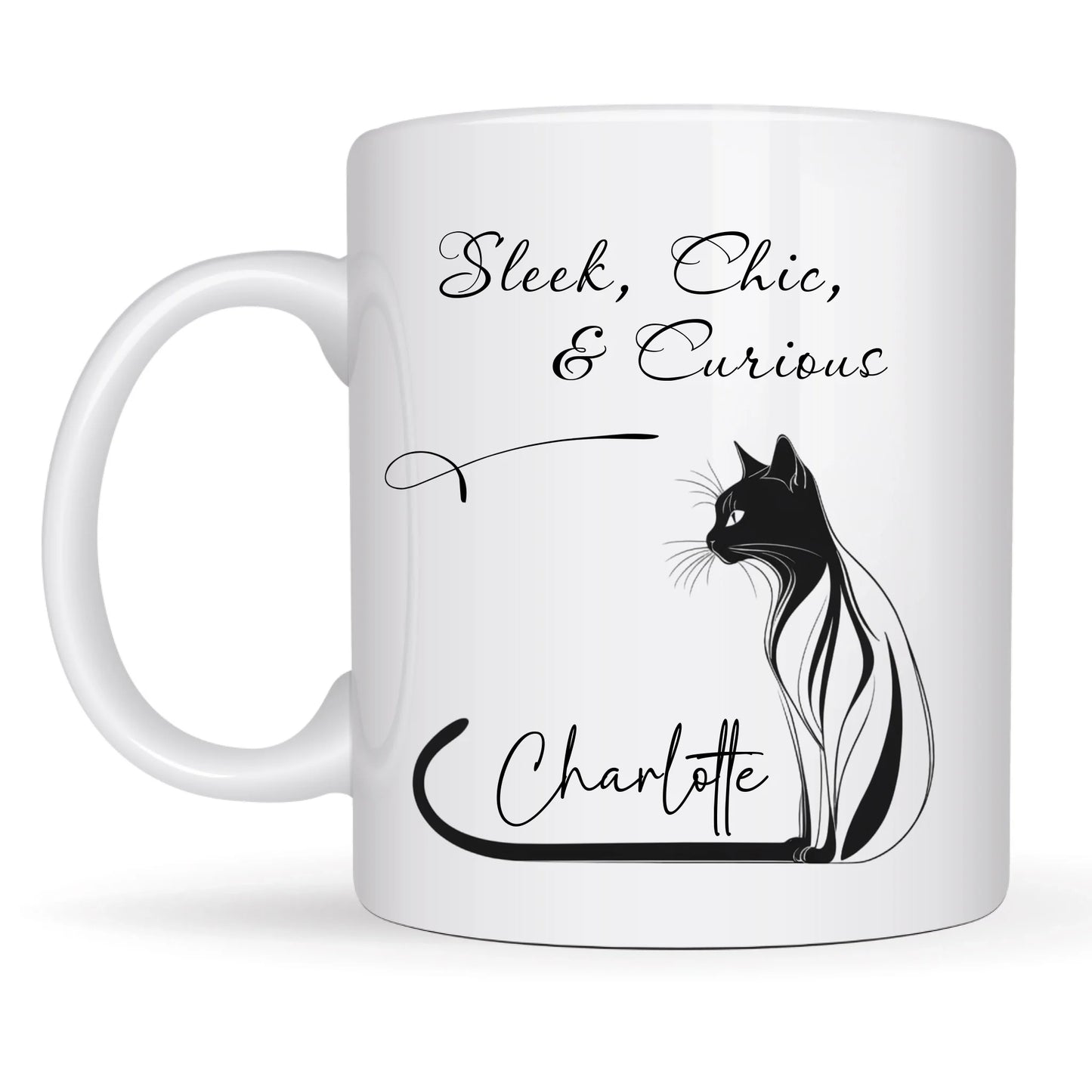 Contemporary black and white cat mug