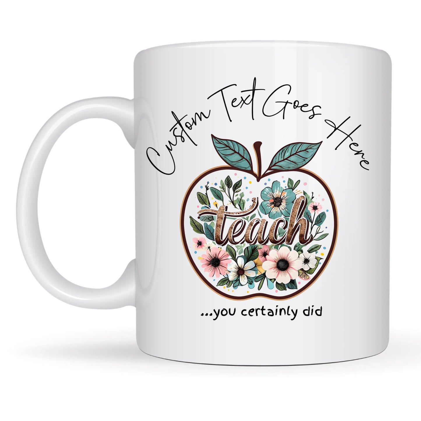 Personalised teacher mug with floral apple design