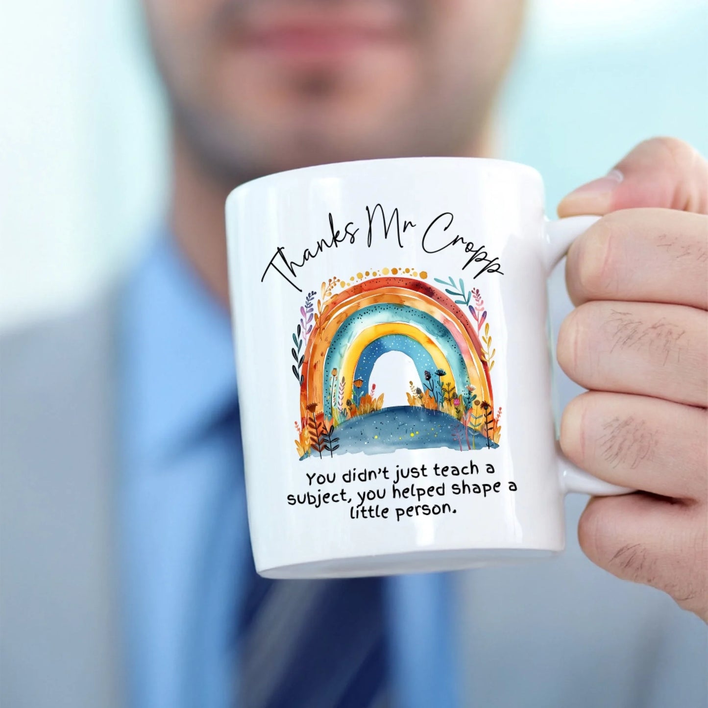 Bright personalised mug for mentor