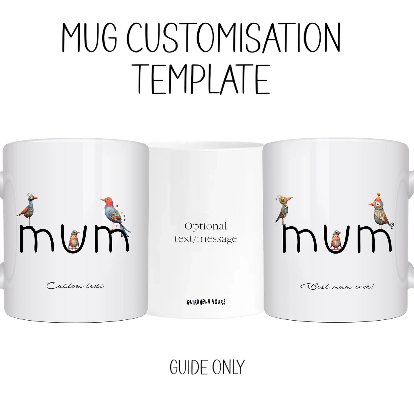 mothers day or Father’s Day gift mug with fun bird design -template