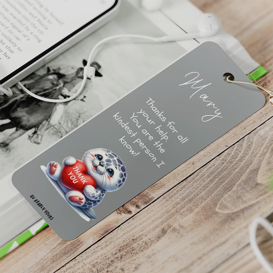 aluminium bookmark with cute animal holding thank you sign