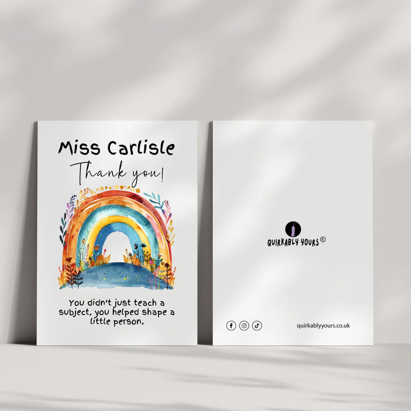 Rainbow thank you card for teacher