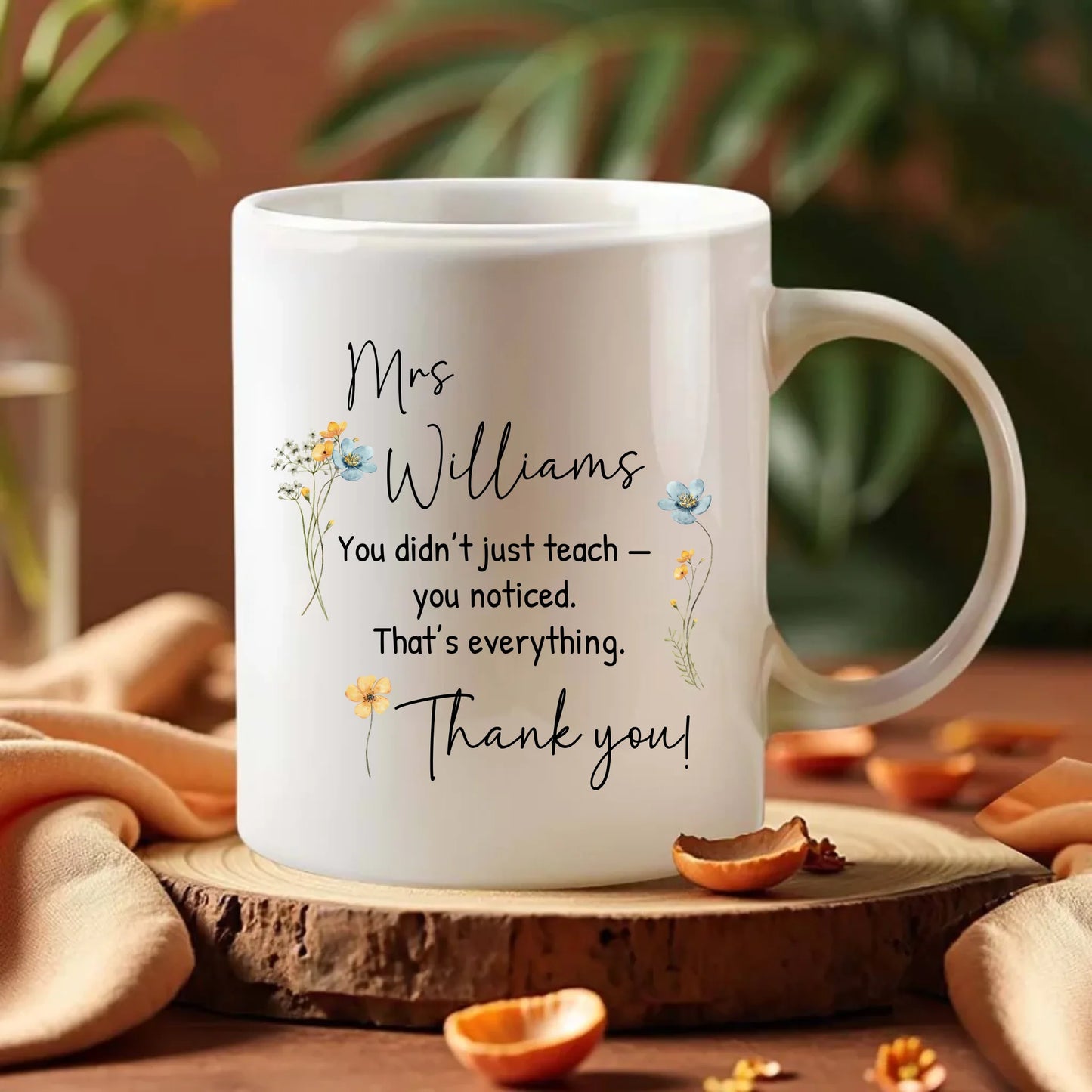 Thank you teacher mug with floral design