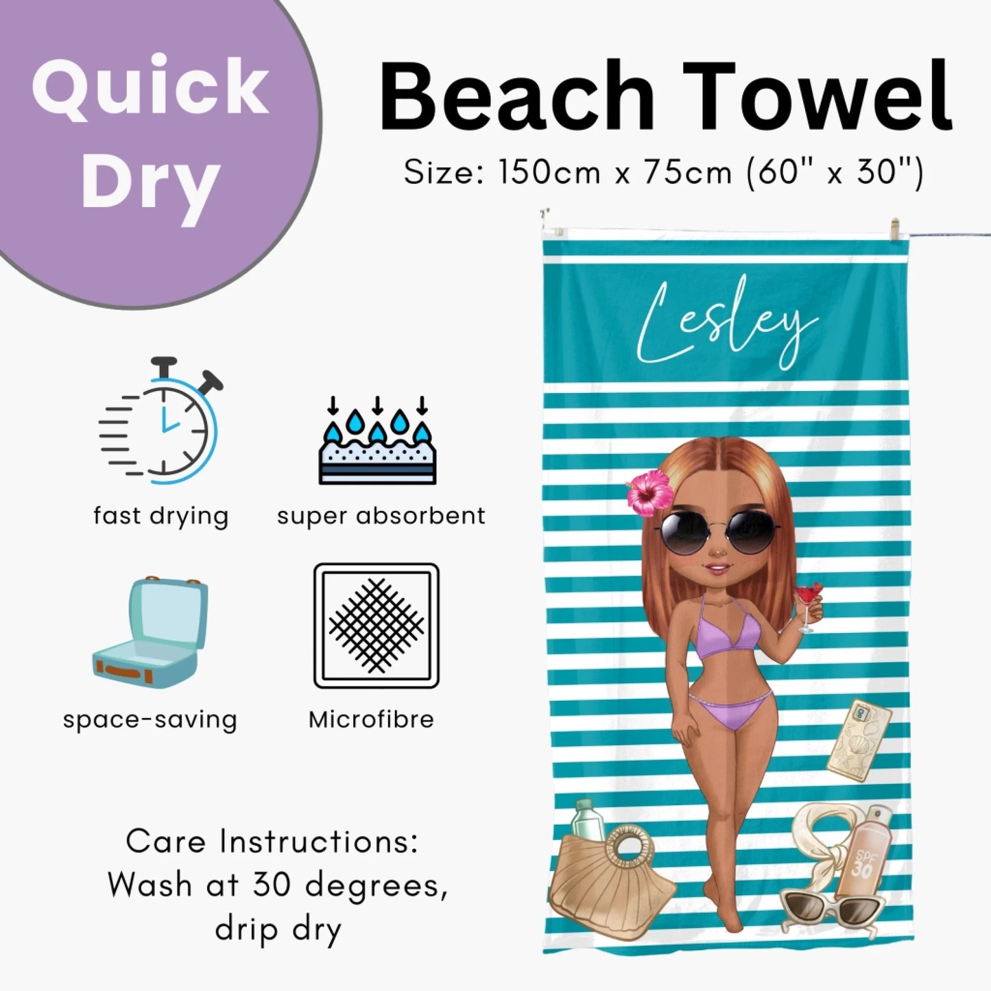 Product info Holiday towel with custom name