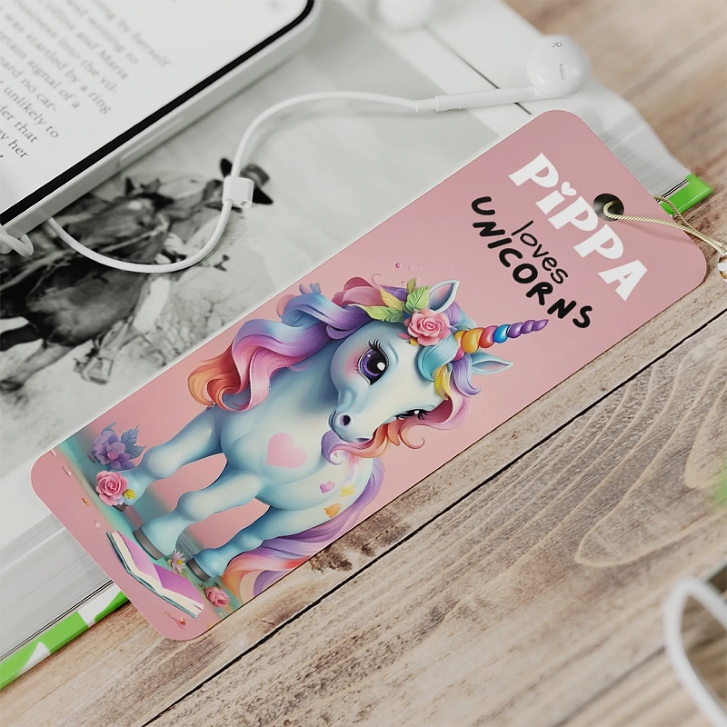 Custom name unicorn bookmark in pink – ideal party bag filler, stocking stuffer, or birthday gift for kids