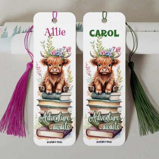 Custom Highland Cow bookmark with name