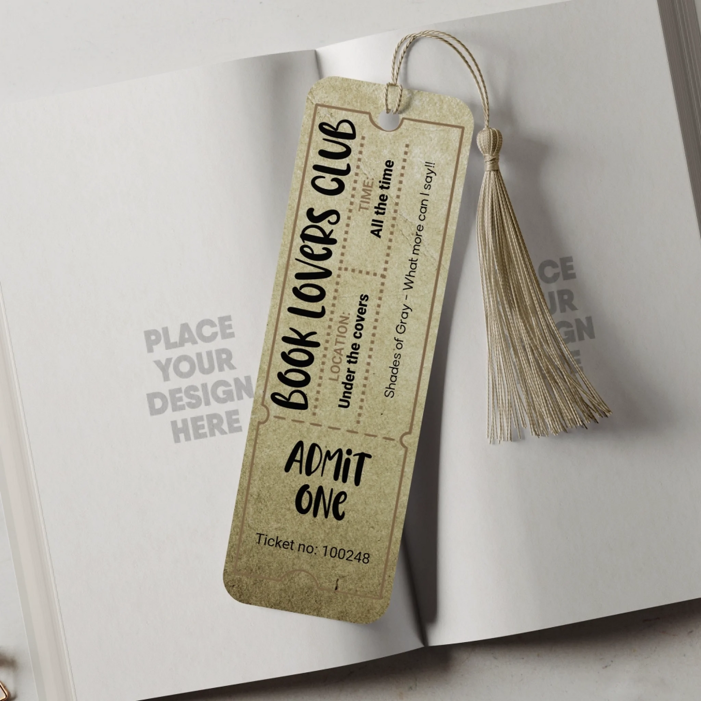 vintage style ticket bookmark with custom text