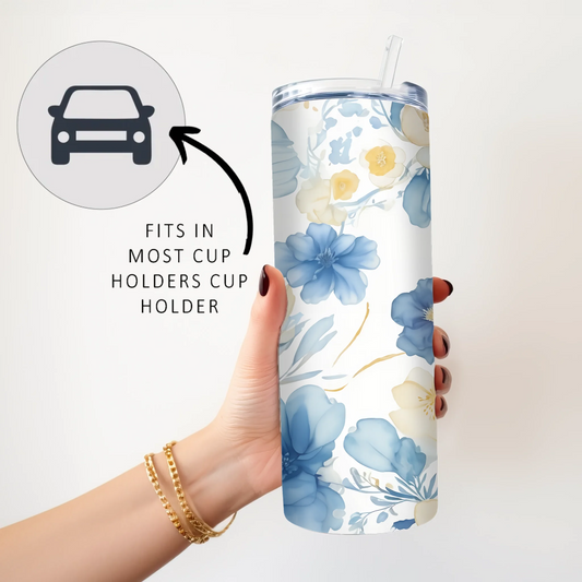 Elegant blue and yellow flower cup