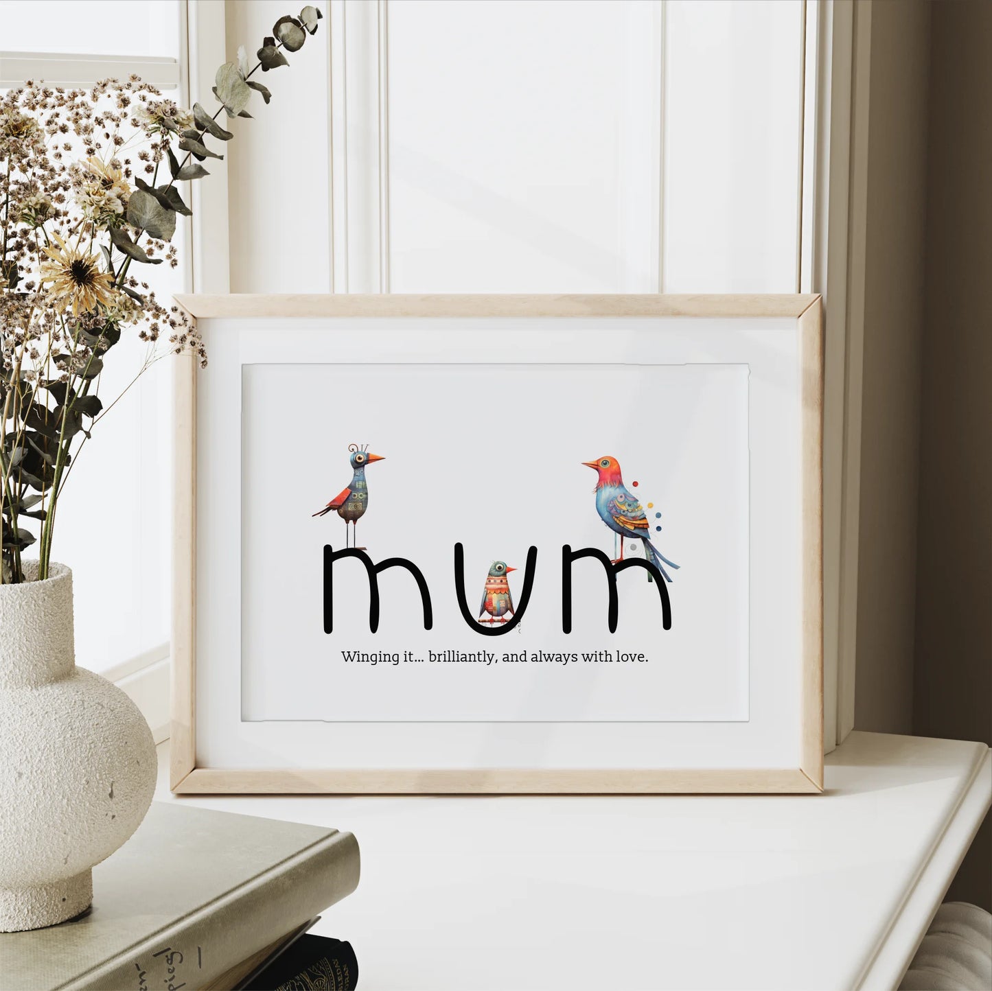 Whimsical bird art for mothers