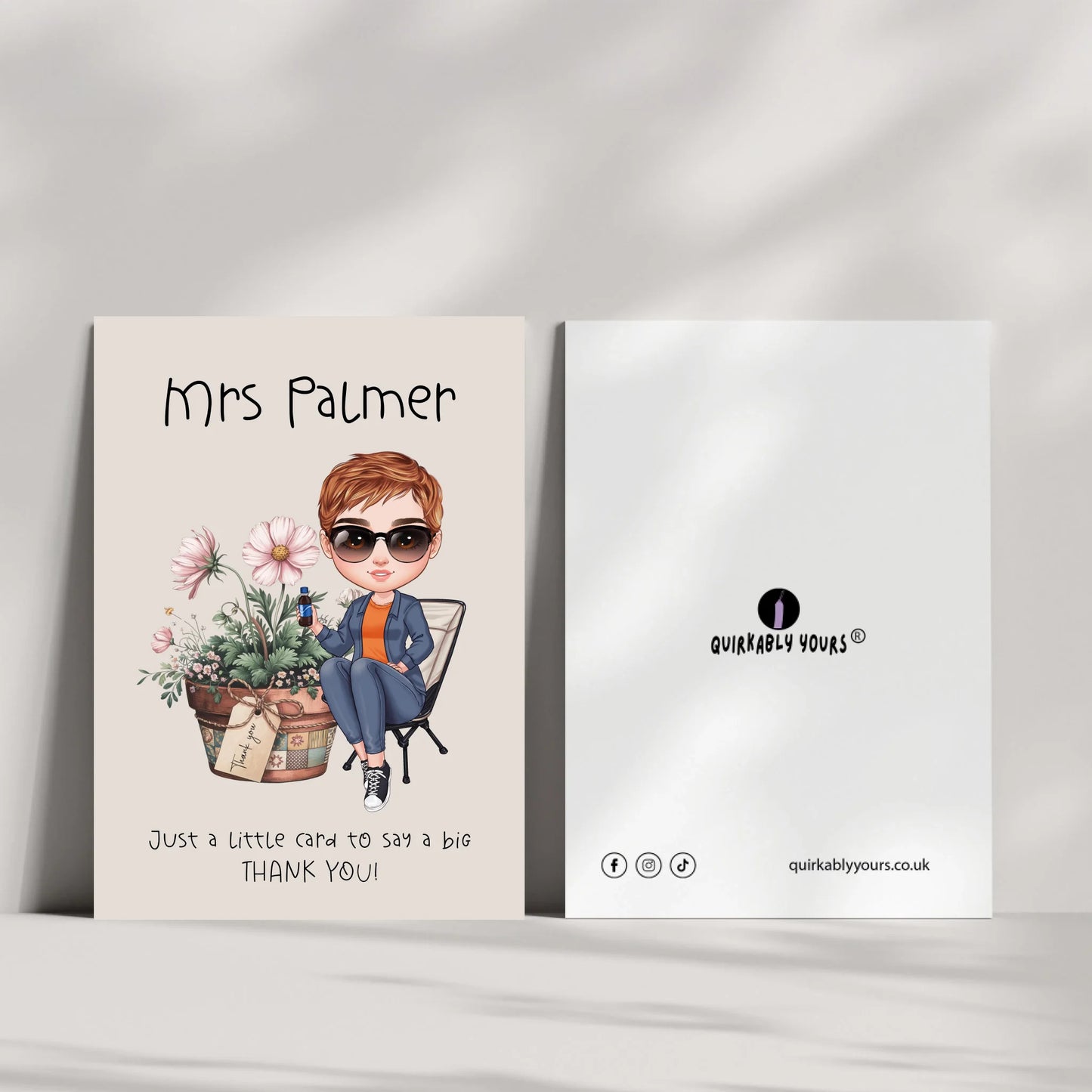 Character greeting card with name and quote