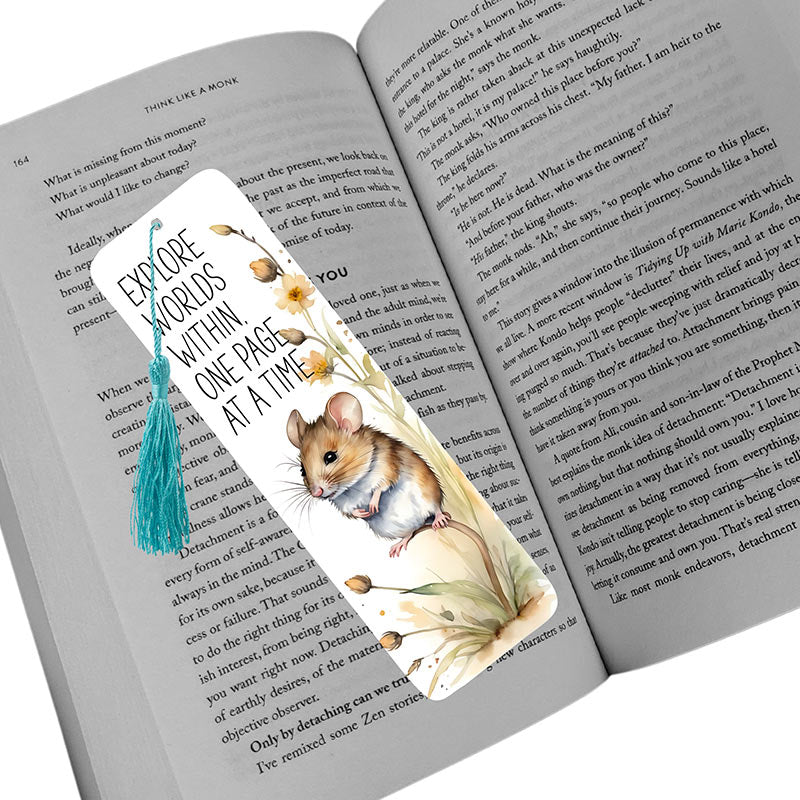 Inspiring Quote "Explore Worlds within, One Page at a Time" Bookmark