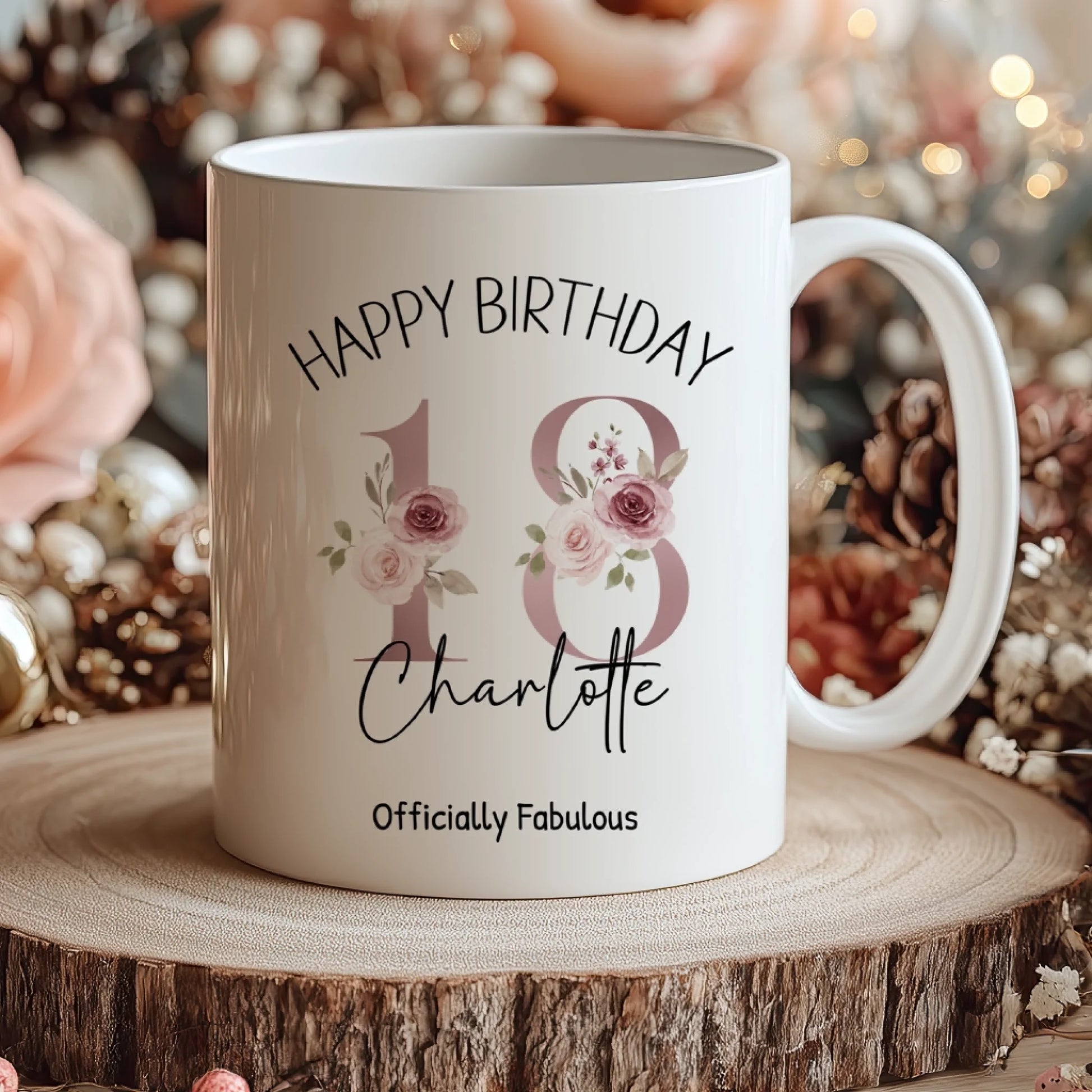 18th pink flowers celebration mug