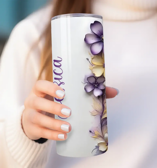 Personalised 3D Purple & Yellow Flowers Tumbler