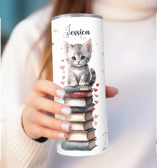 Cute Cats and Books Personalised Tumber