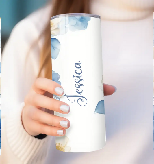 Blue Vines Floral Personalised Tumbler