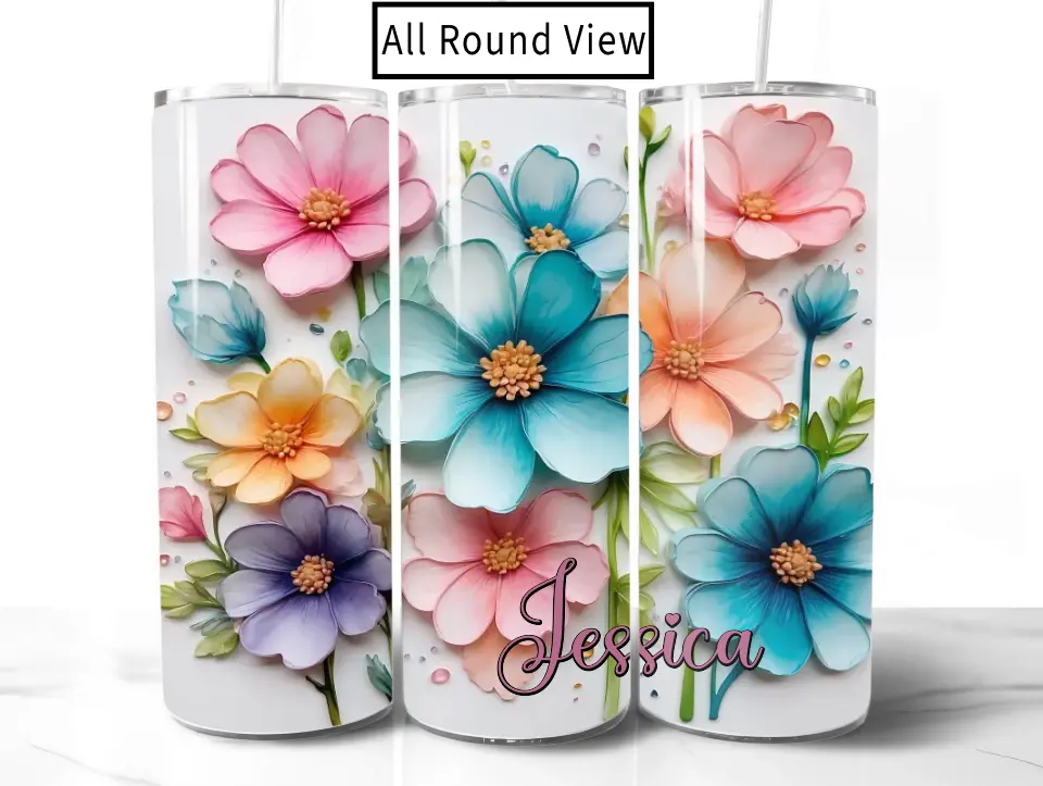 Bright & Bold Personalised 3D Flowers Tumbler