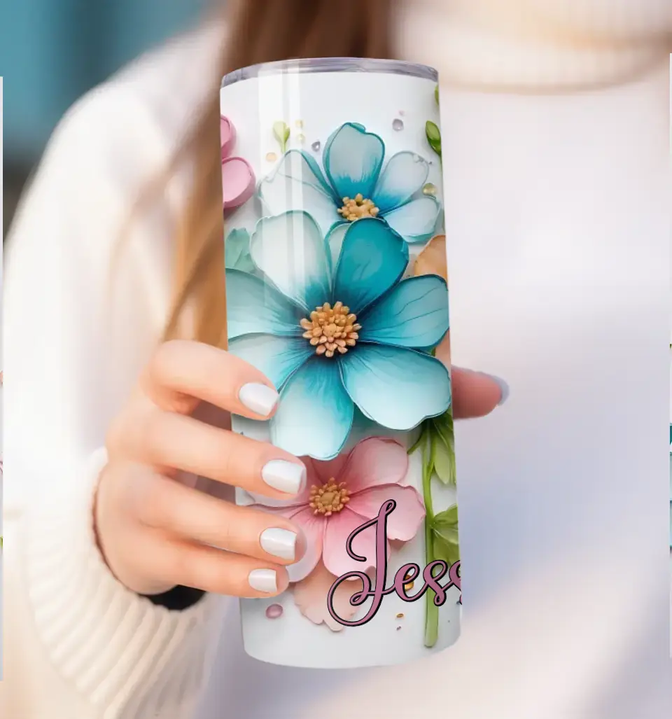 Bright & Bold Personalised 3D Flowers Tumbler