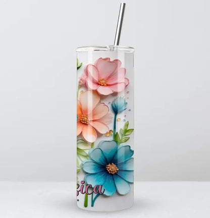 Bright & Bold Personalised 3D Flowers Tumbler