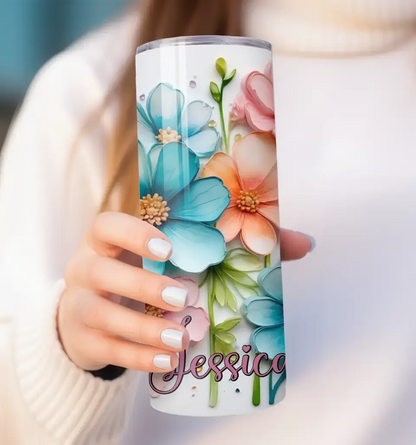 Bright & Bold Personalised 3D Flowers Tumbler