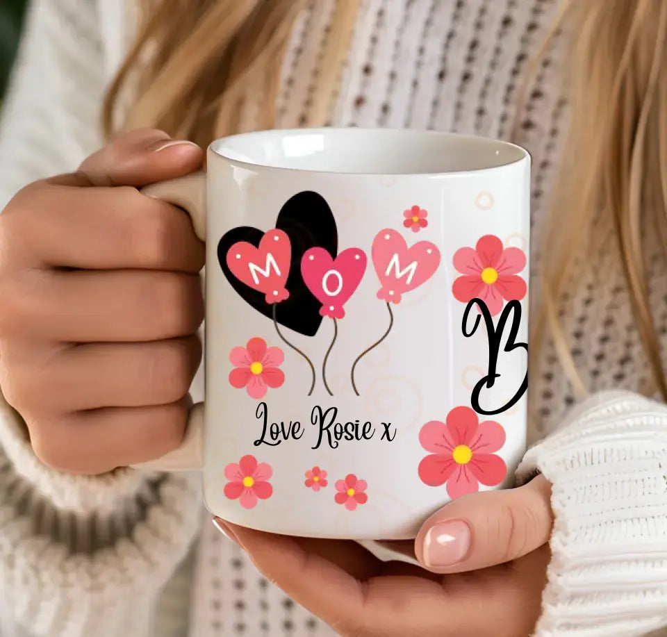 Mum Personalised Balloons and Flowers Mug