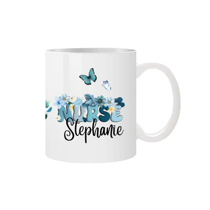 Personalised Flowers and Butterflies Nurse Mug