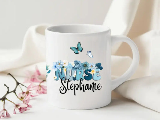 Personalised Flowers and Butterflies Nurse Mug