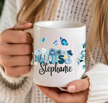 Personalised Flowers and Butterflies Nurse Mug