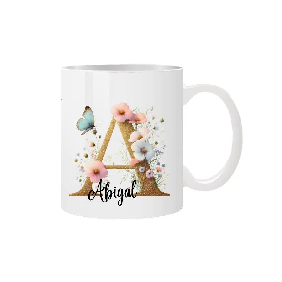 Pretty flowers and Gold Initial Mug