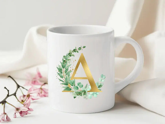 Eucalyptus with Gold Initial Mug: Personalised Charm