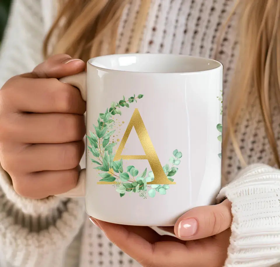 Eucalyptus with Gold Initial Mug: Personalised Charm