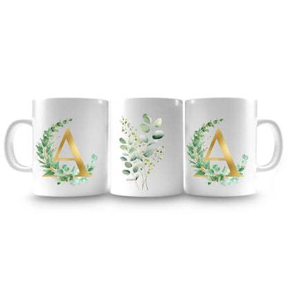 Eucalyptus with Gold Initial Mug: Personalised Charm