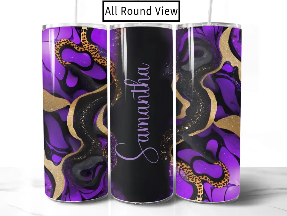 Luxurious Purple Gold Leopard Tumbler: Personalised Chic