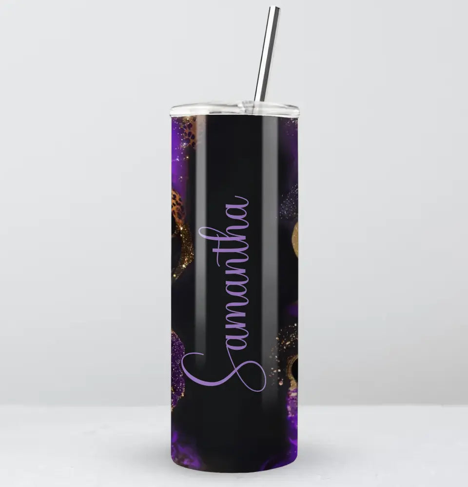 Luxurious Purple Gold Leopard Tumbler: Personalised Chic