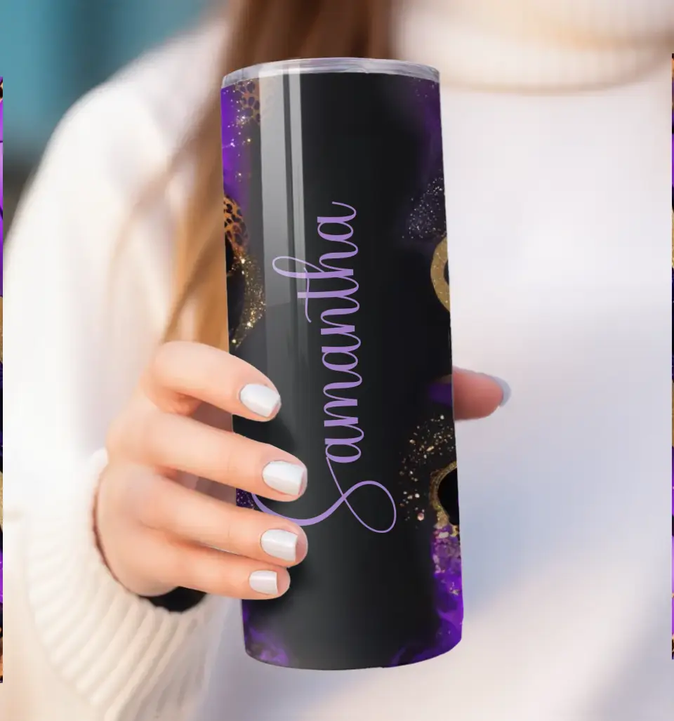 Luxurious Purple Gold Leopard Tumbler: Personalised Chic