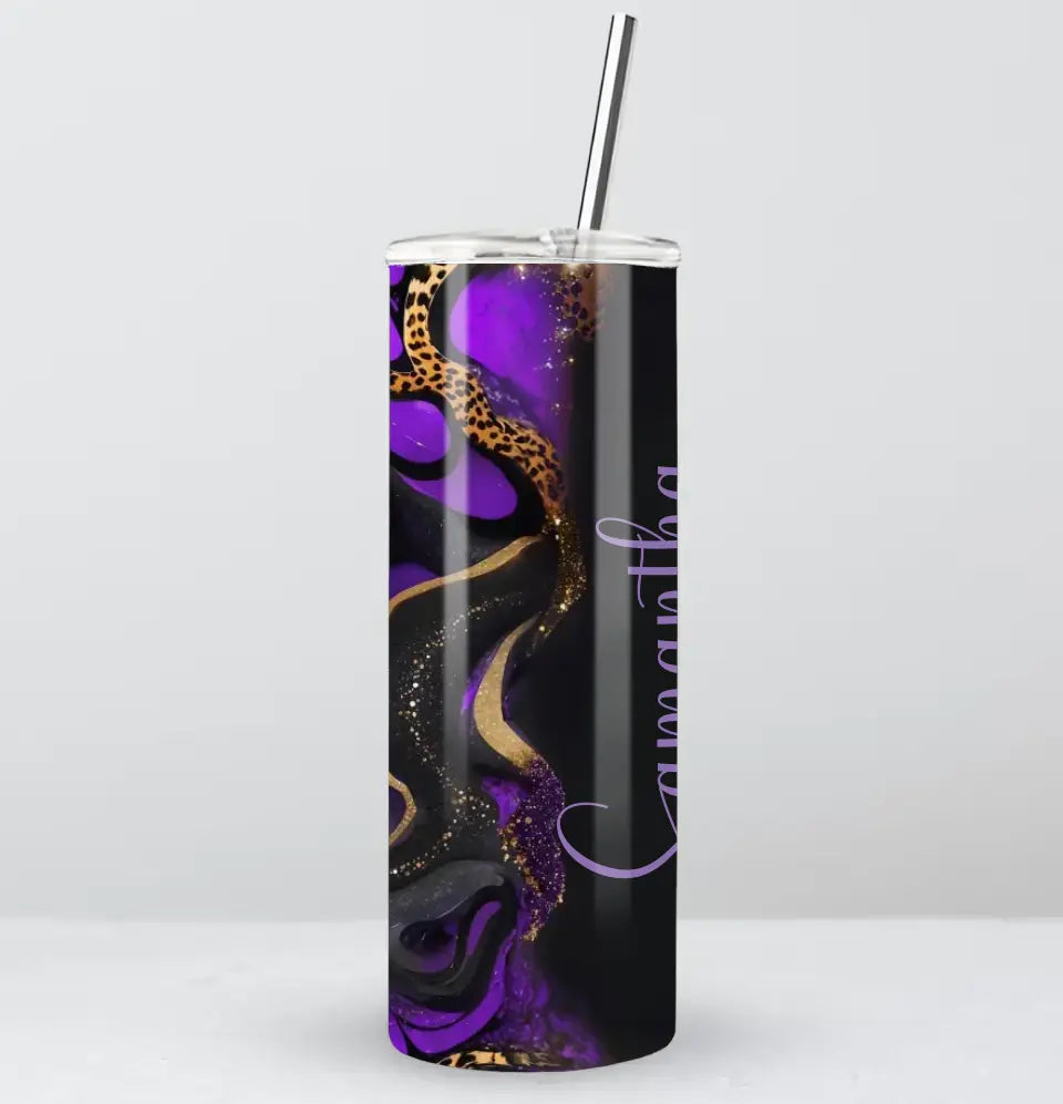 Luxurious Purple Gold Leopard Tumbler: Personalised Chic