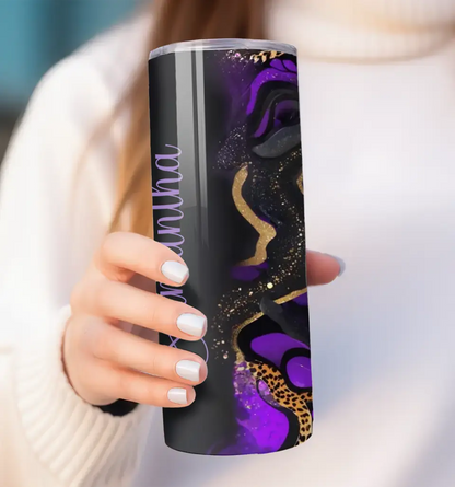 Luxurious Purple Gold Leopard Tumbler: Personalised Chic