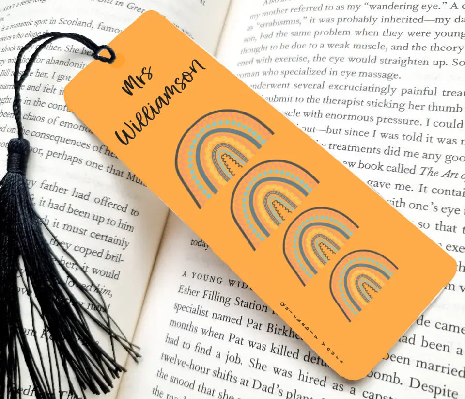 Cute rainbow gift for booklovers personalised bookmark