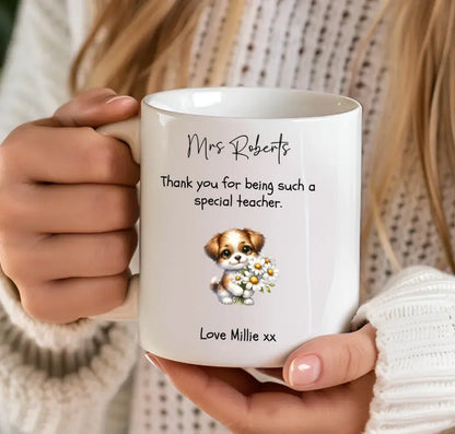 Personalised cute animal mug with daisy design