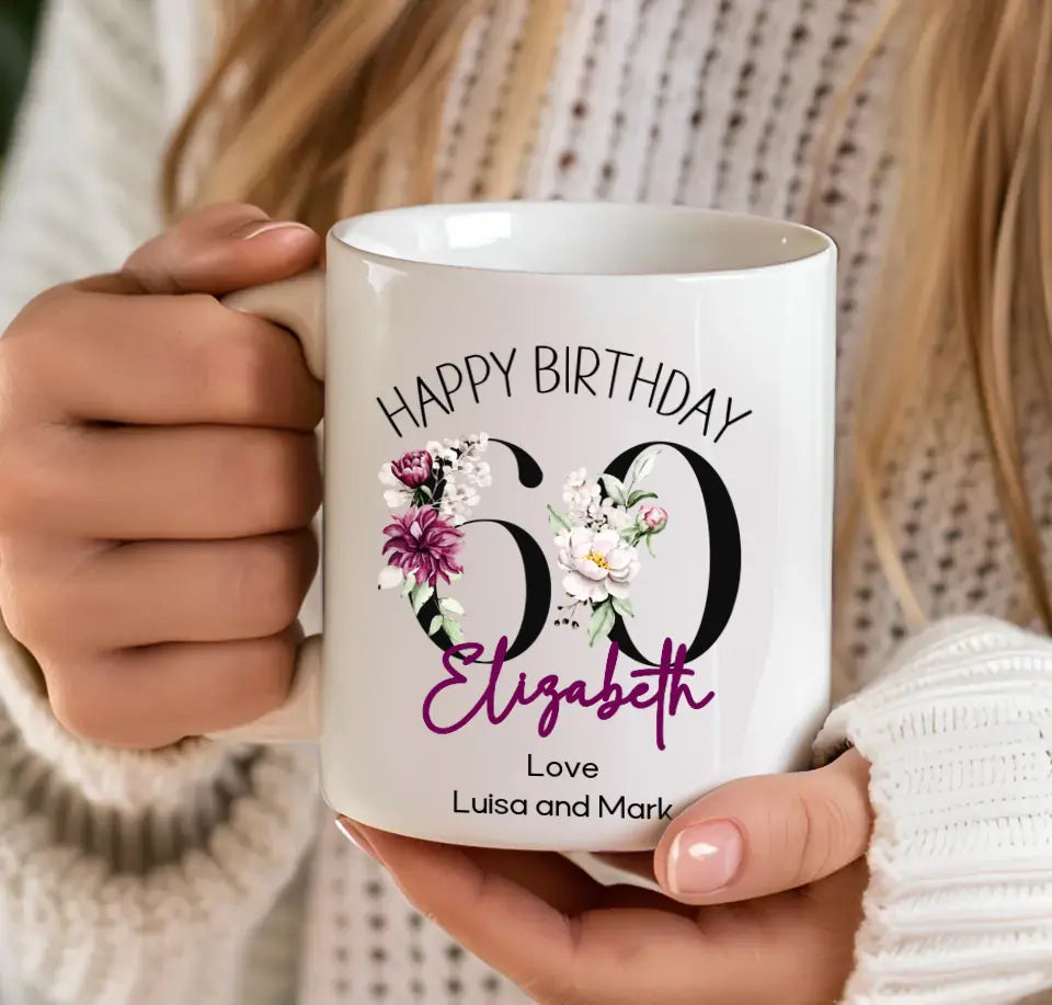 50 60 70... Milestone Number Birthday Mug with flowers