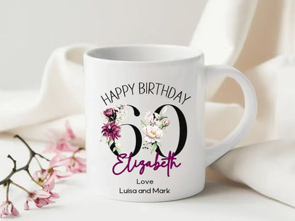 50 60 70... Milestone Number Birthday Mug with flowers