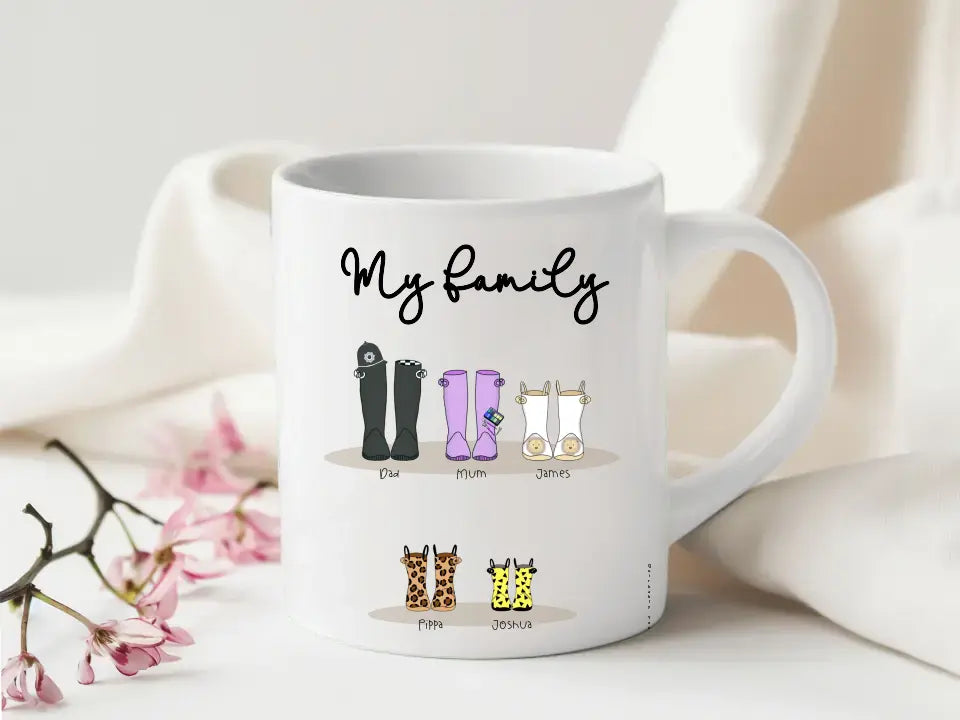 Personalised mug with family design and paw print