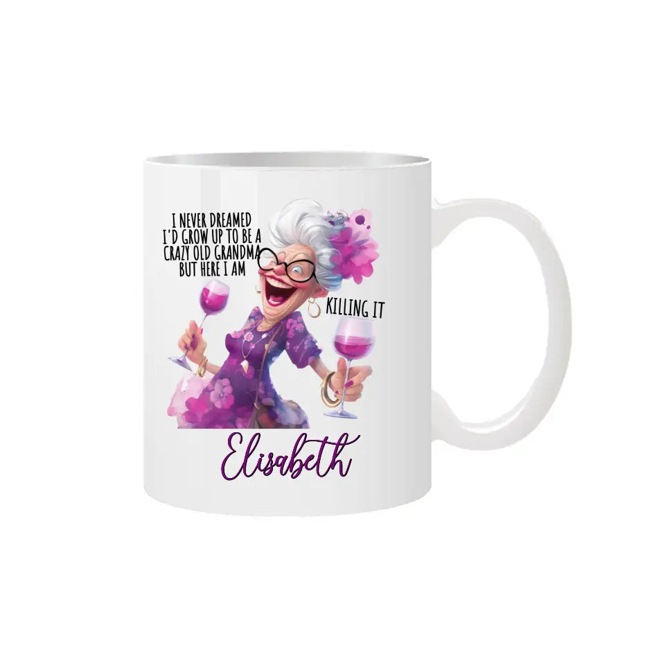 Funny grandma mug with wine graphic