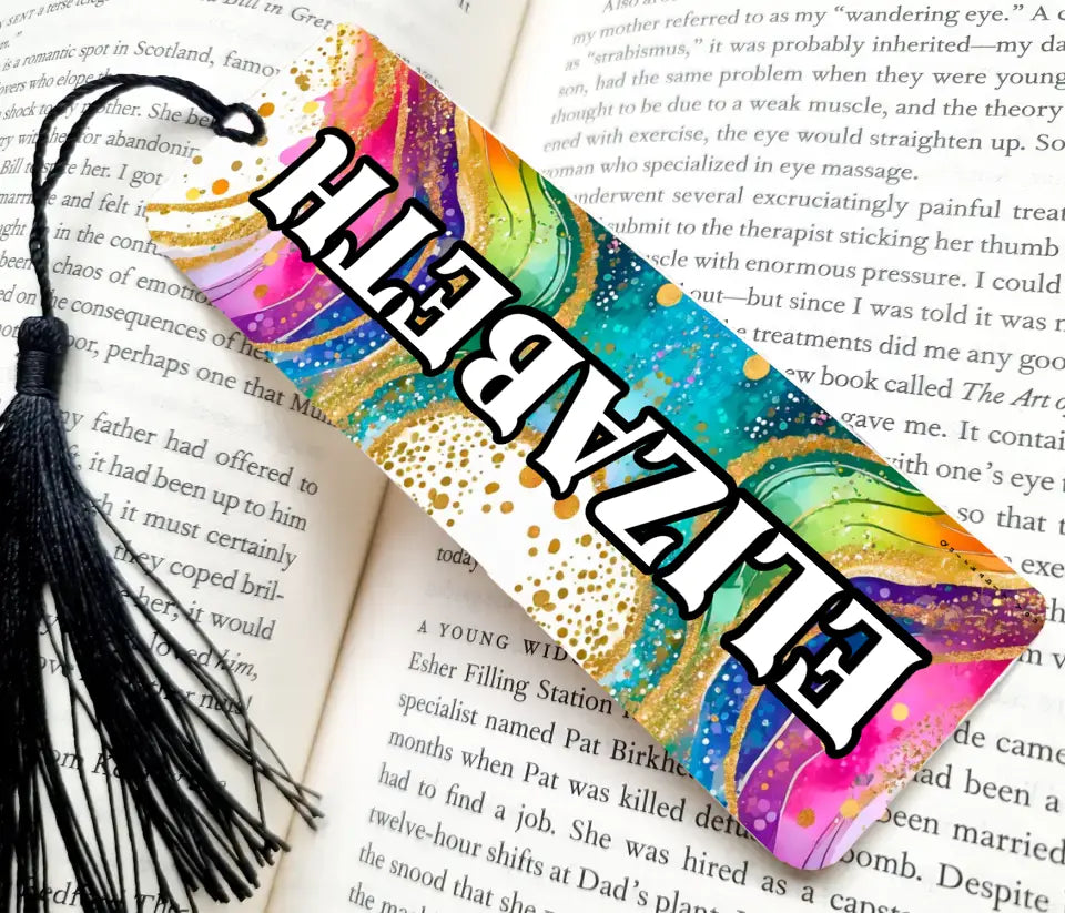 Personalised Rainbow Swirls Bookmark