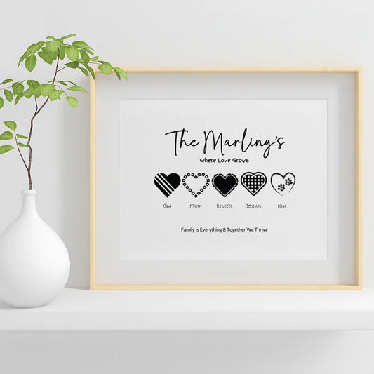 Our Family Black Hearts Personalised Wall Art