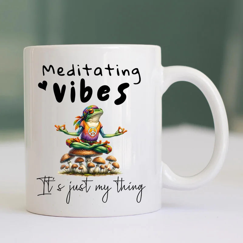Funny Meditating Frog Vibes Custom Mug and Gift Set - Funny Mindfulness Gift